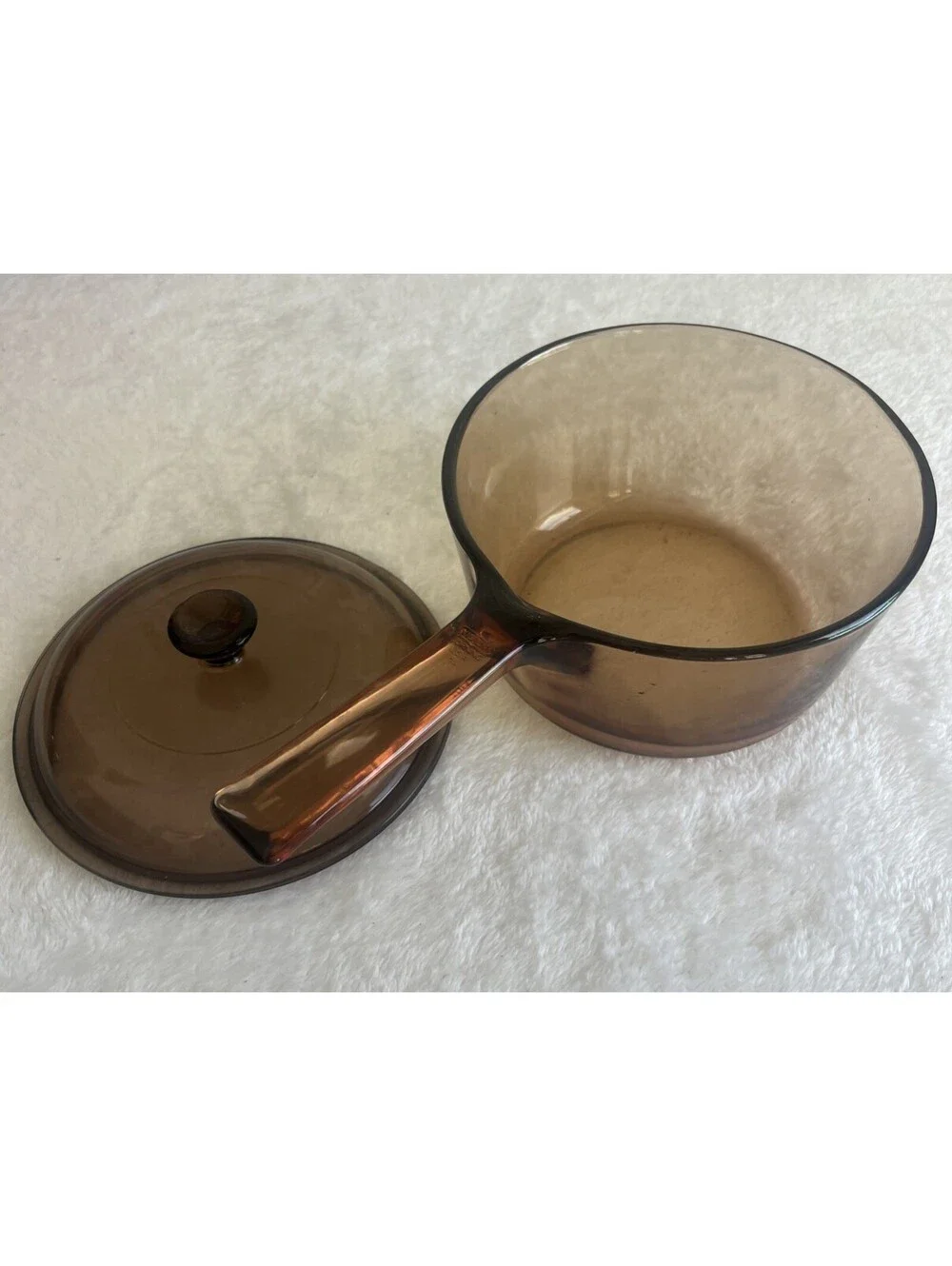 VINTAGE VISIONS CORNING Amber Glass 1.5L Saucepan With Lid 7 Inch. Great Quality